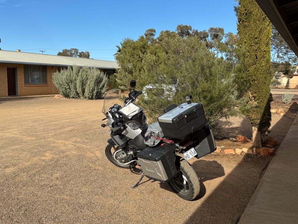 Motorbike parked outside motel in Hawker South Australia
