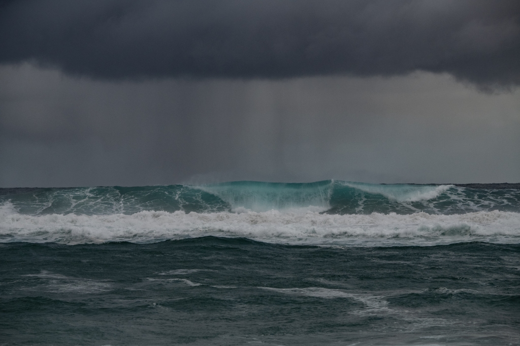Rainstorm at sea from Aire River Beach