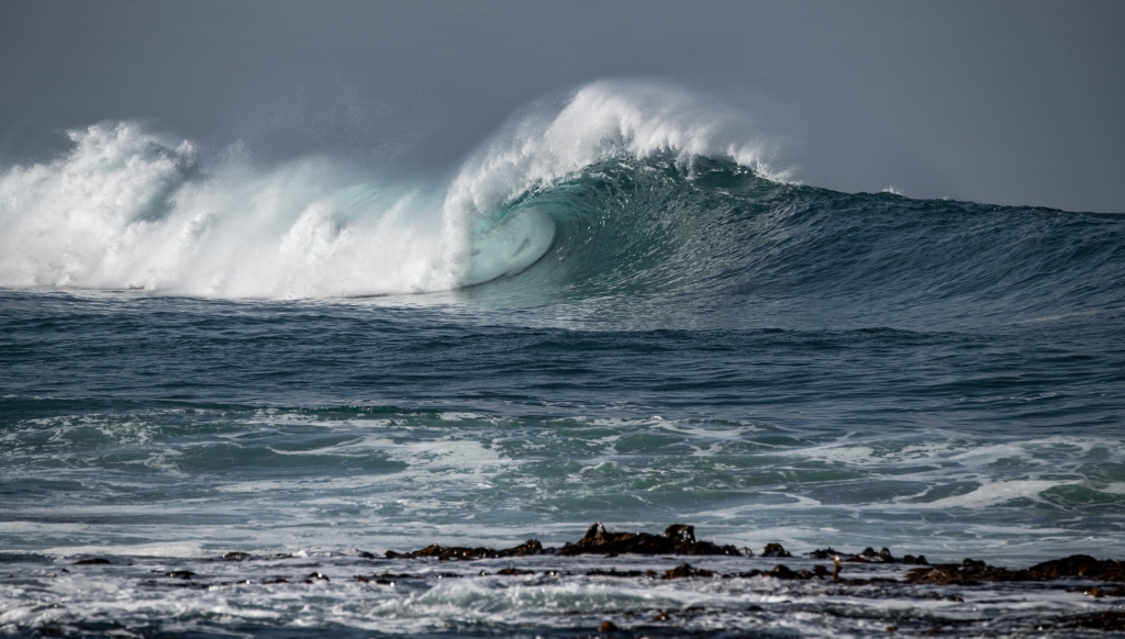 Breaking wave with green barrel